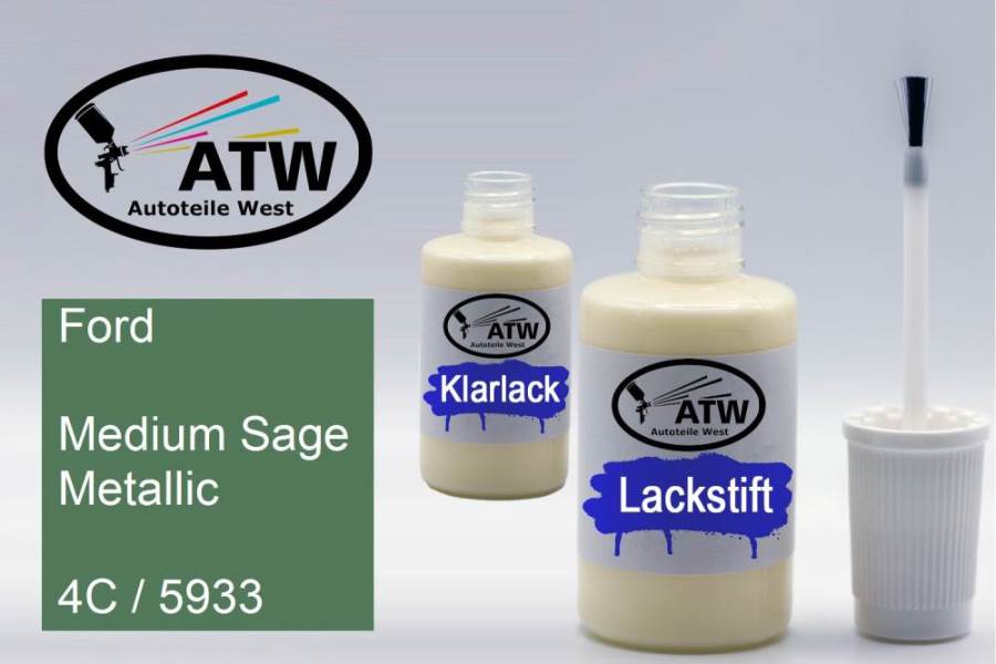 Ford, Medium Sage Metallic, 4C / 5933: 20ml Lackstift + 20ml Klarlack - Set, von ATW Autoteile West.